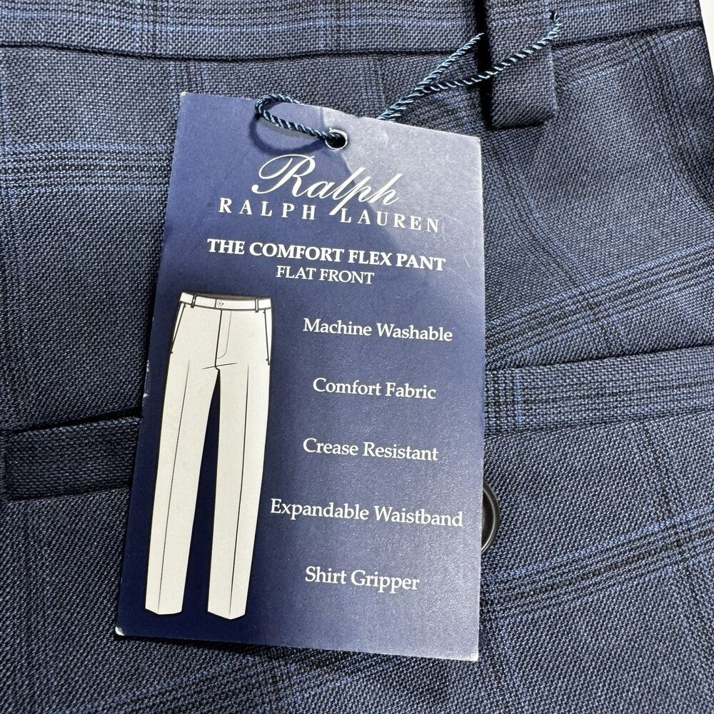 Ralph Lauren The Comfort Flex Pant Men's 42x29 Flat Front Navy Plaid Casual NWT - Picture 10 of 15